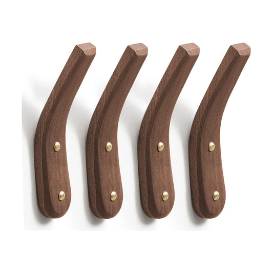 Wood Hooks Wall Mounted Minimalist Natural Real Walnut (4 Pack) | Easy Install, Hanging Towel Hat Coat Bag Cap Clothes