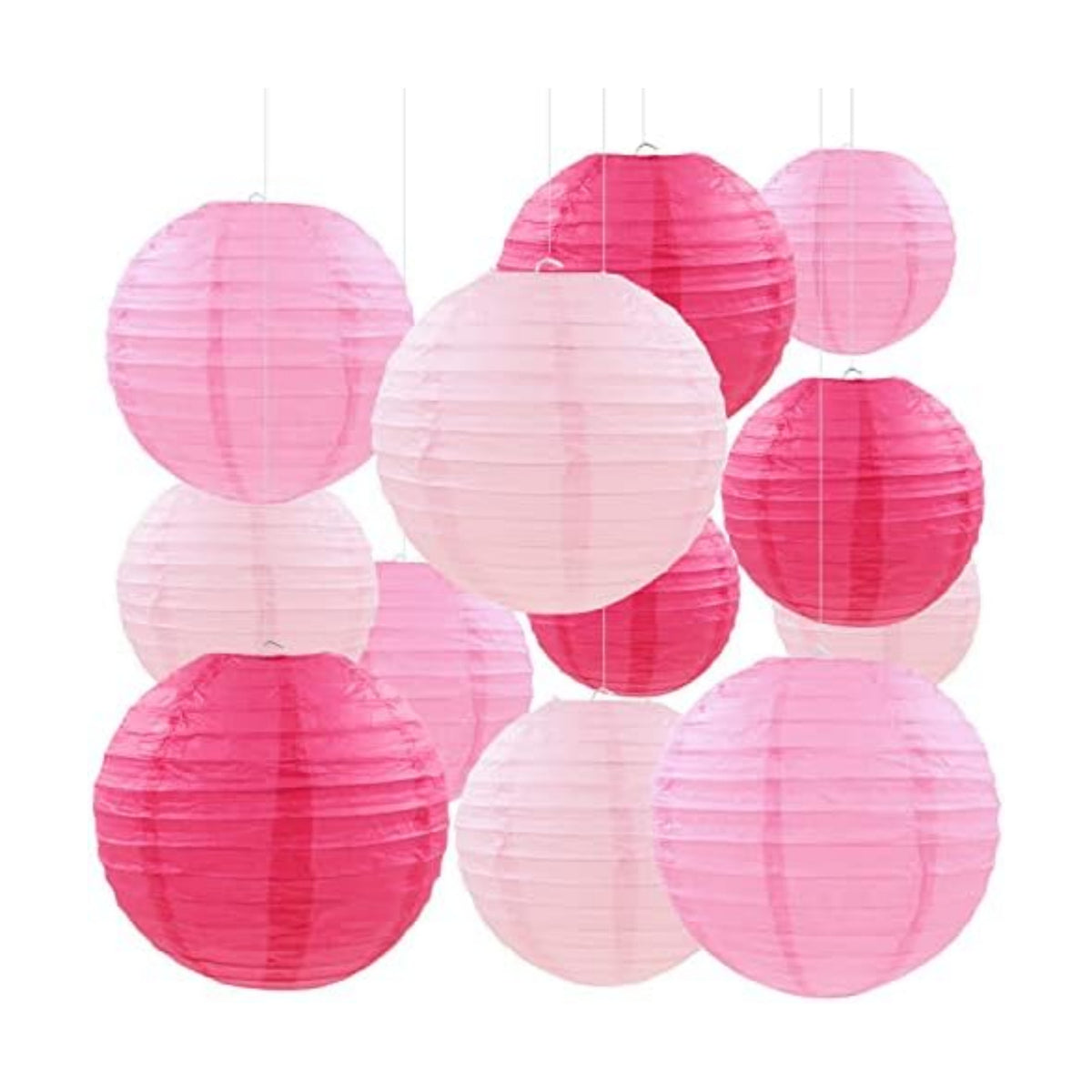 12 Pcs Pink Party Paper Lanterns Romantic Decorations Rose Red and Pink Round Chinese Paper Lanterns for Wedding Birthday Party Valentines Day Engagement Baby Showers Decoration