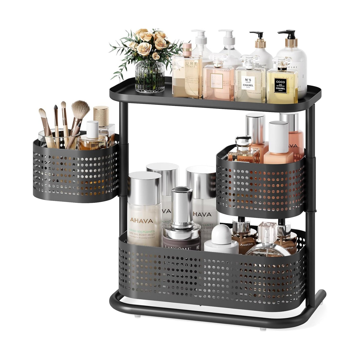 KINGRACK Metal Bathroom Counter Organizer，Rotating Countertop Storage Shelf | 3 Tier, Cosmetic Holder for Skincare &
