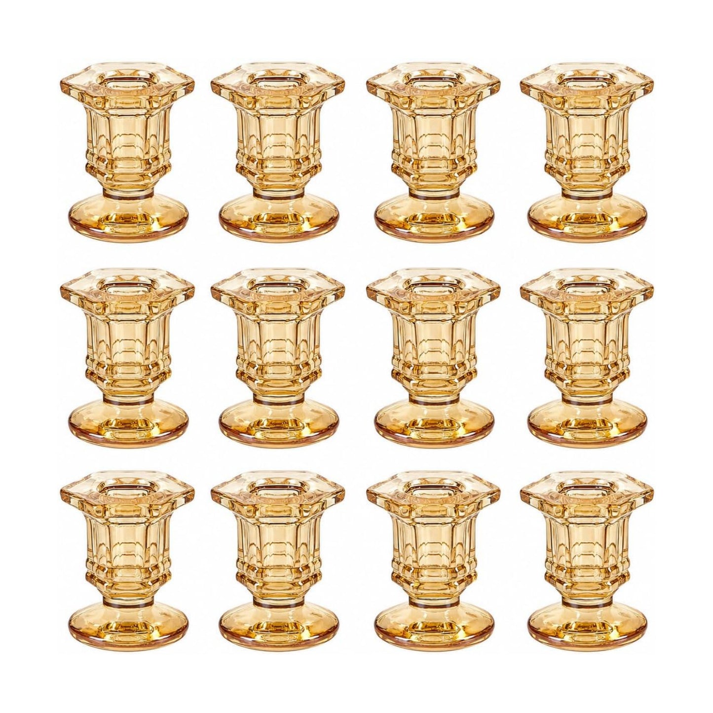 Lanttu 12 Pcs Gold Glass Candle Holders Set Candlestick Holders Bulk | Taper Candle Holders for Wedding, Festival Table
