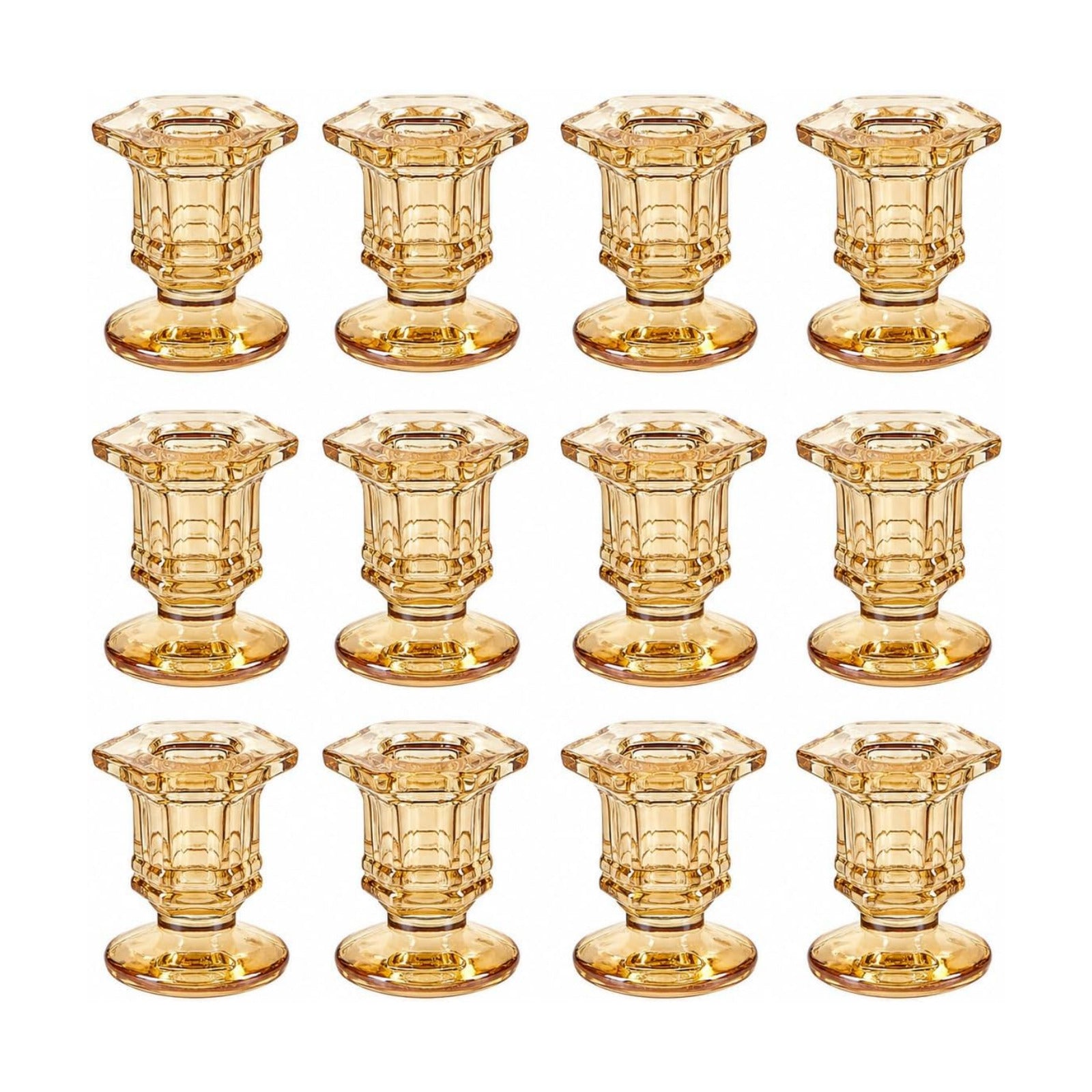 Lanttu 12 Pcs Gold Glass Candle Holders Set Candlestick Holders Bulk | Taper Candle Holders for Wedding, Festival Table