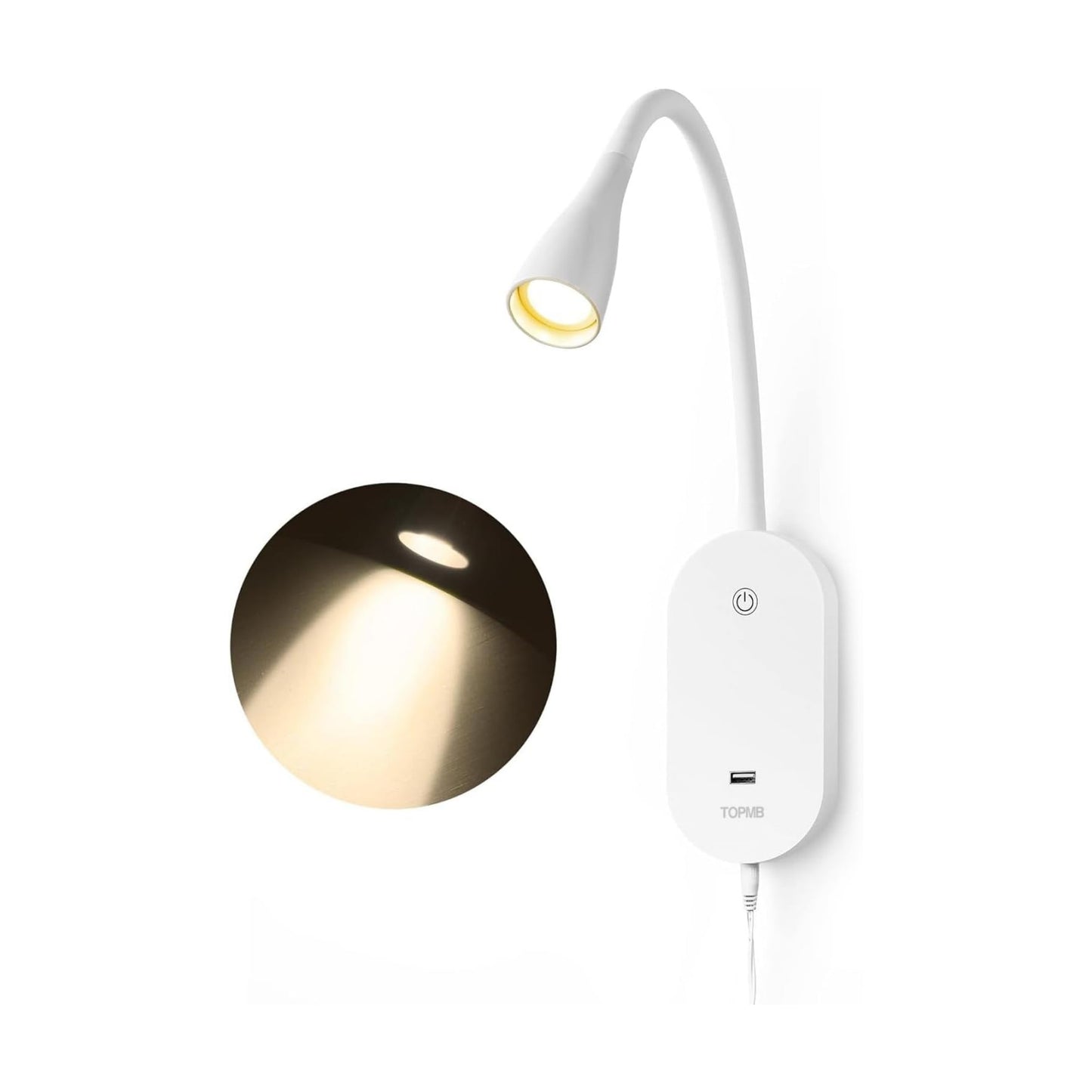 Wall Reading Light for Books in Bed, USB Output Headboard Wall Lamp,5 Dimmable Touch Control Reading Lamp,LED Warm