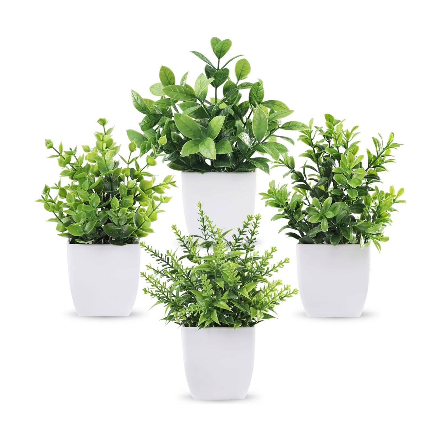 Fake Plants Mini Artificial Greenery Potted Plants / Green / Set of 4