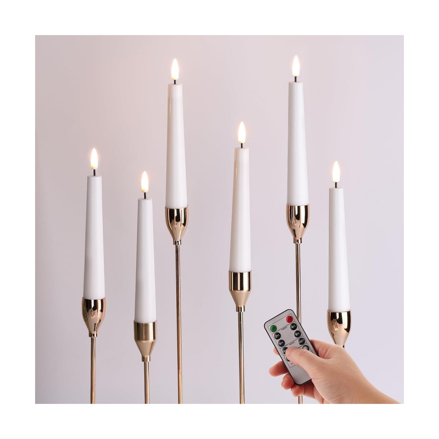 Short White Flameless Taper Candles with Remote Set of 6 | Flickering LED Candlesticks, Real Wax Coating, 2 AAA Battery