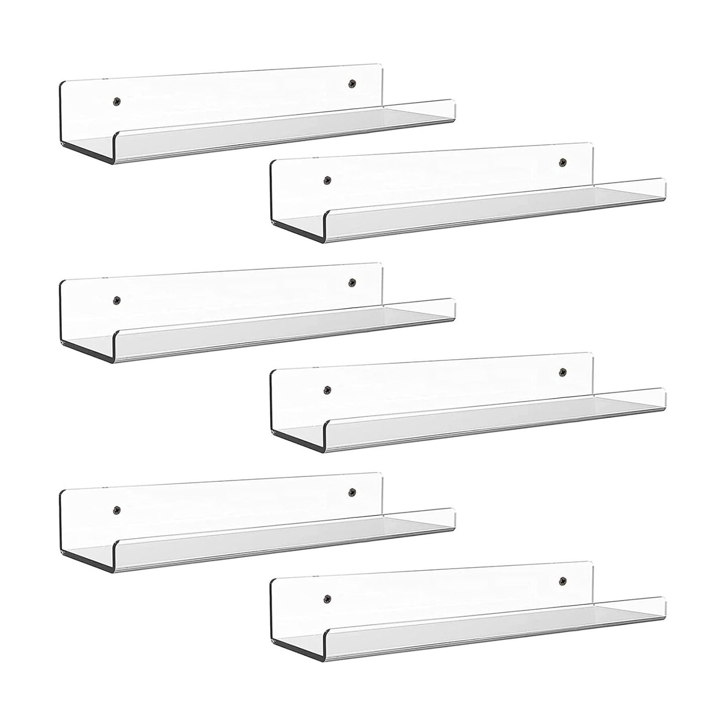 Dezzer Acrylic Floating Shelves, 6 Pack 15" Invisible Shelf Wall Ledge Bookshelf Bedroom Bathroom Kitchen Shelves Book