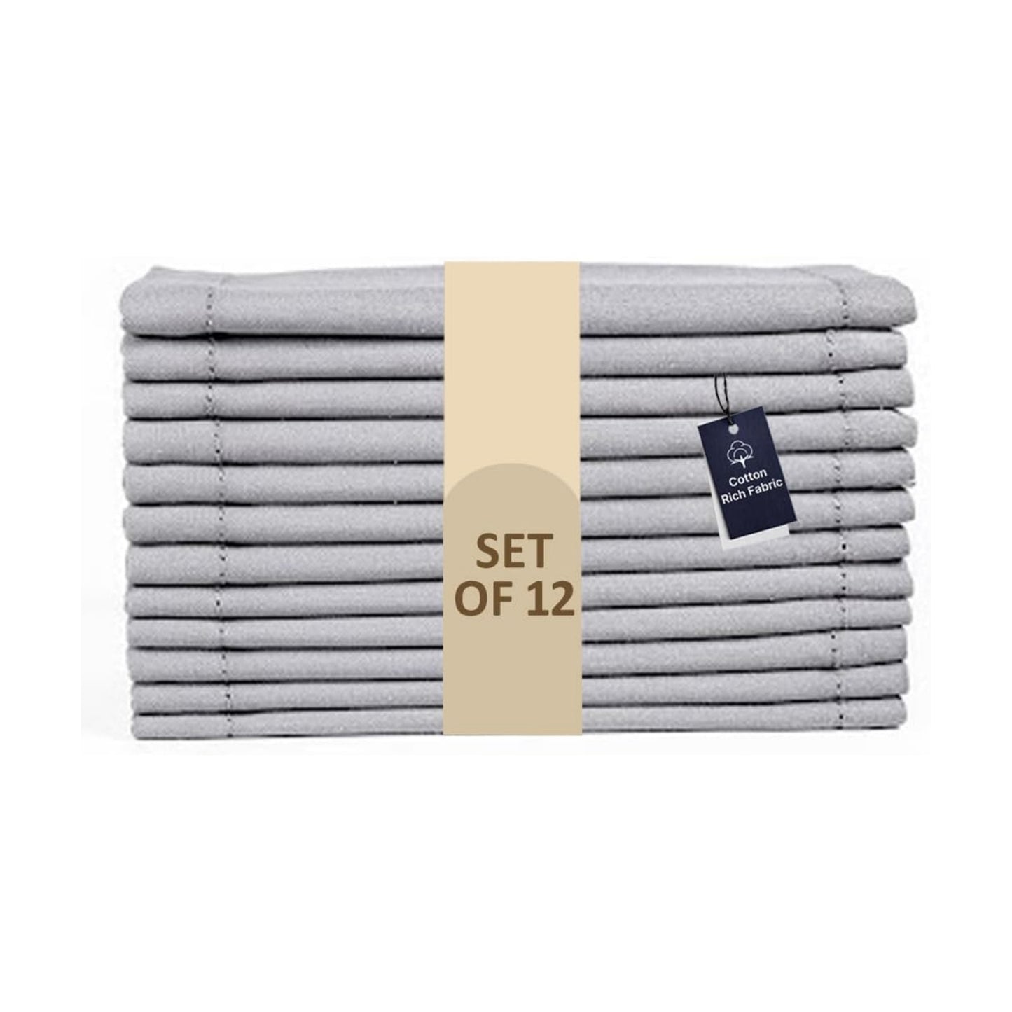 LFH Home Hemstitched Cloth Dinner Napkins 18x18 Inch Set of 12 - Reusable 100% Cotton Machine Washable Cocktail Napkins