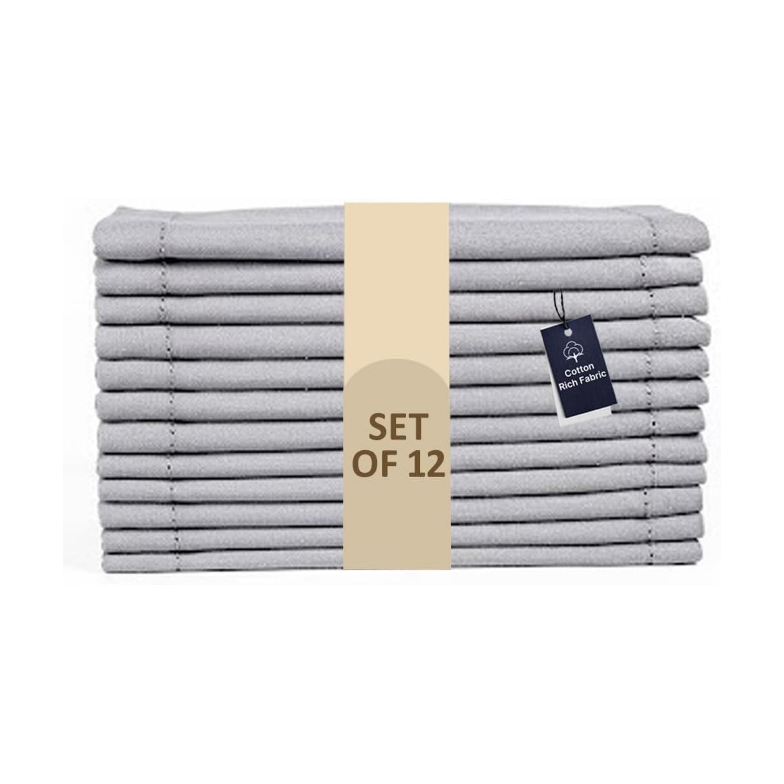 LFH Home Hemstitched Cloth Dinner Napkins 18x18 Inch Set of 12 - Reusable 100% Cotton Machine Washable Cocktail Napkins
