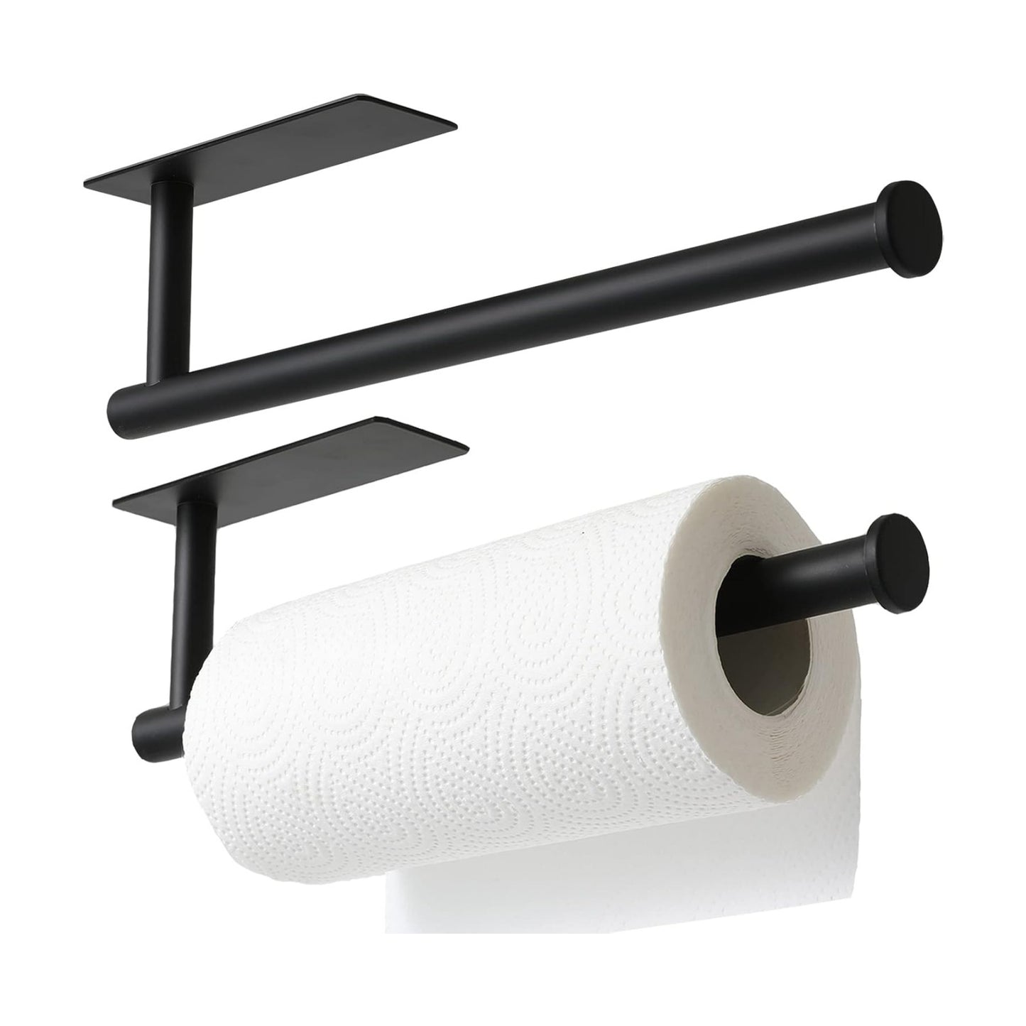 theaoo Under Cabinet Paper Towel Holder for Kitchen, Adhesive, 2 Pack Black | Self-Adhesive or Screw Mount for Cabinets