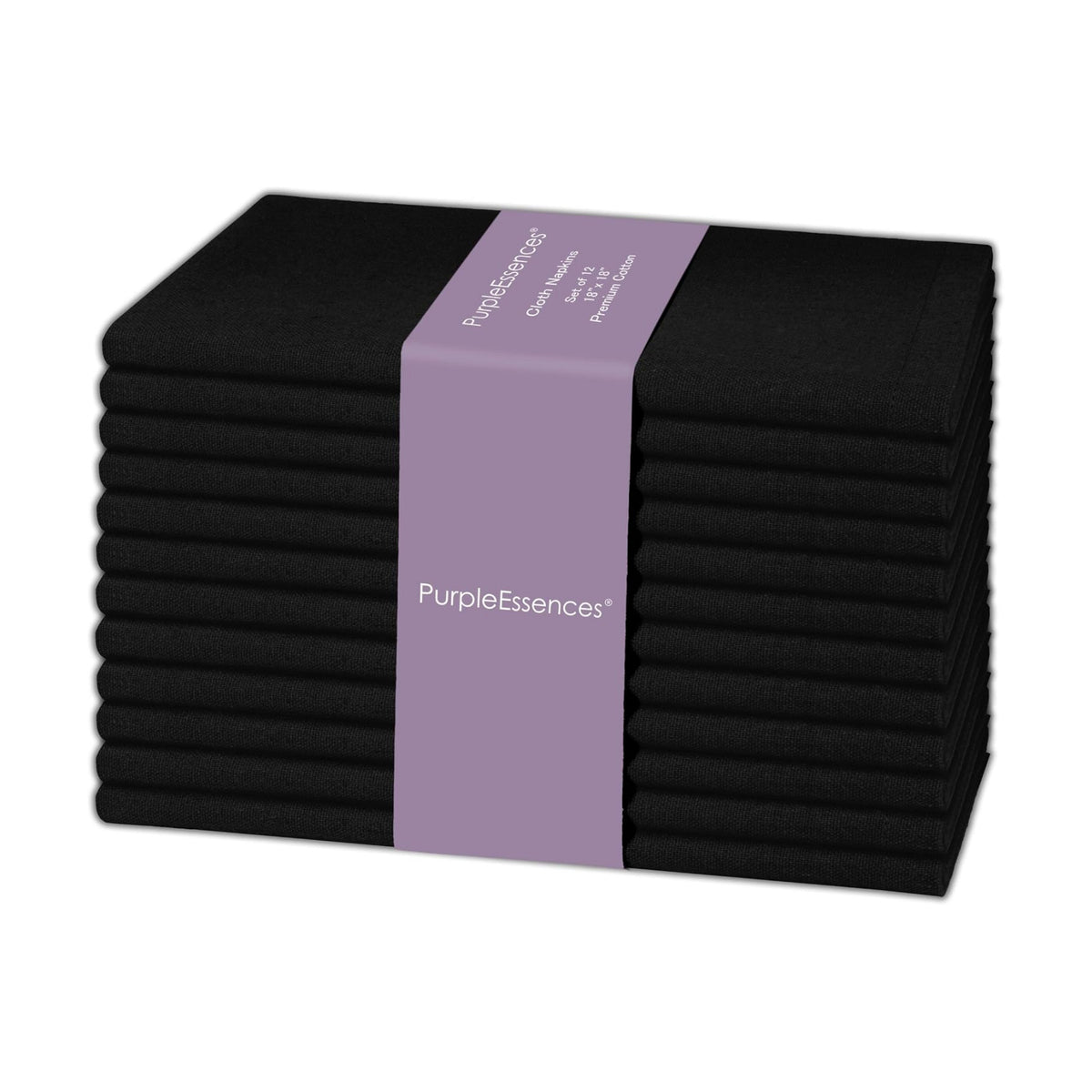 PurpleEssences Cloth Dinner Napkins 18x18 in Set of 12 - Black