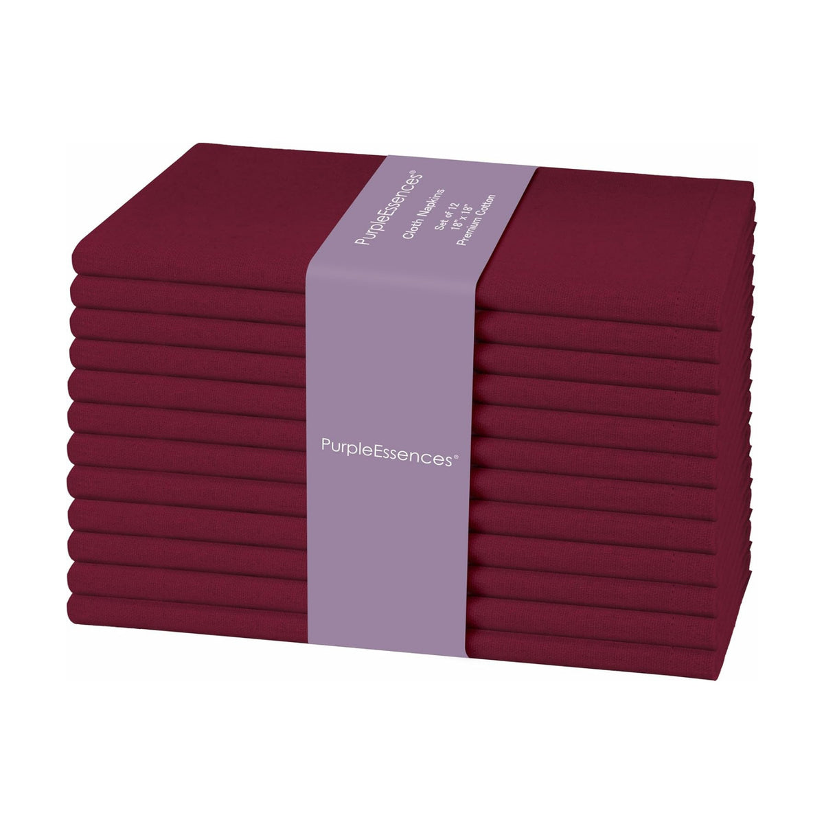 PurpleEssences Cloth Dinner Napkins 18x18 in Set of 12 - Burgundy