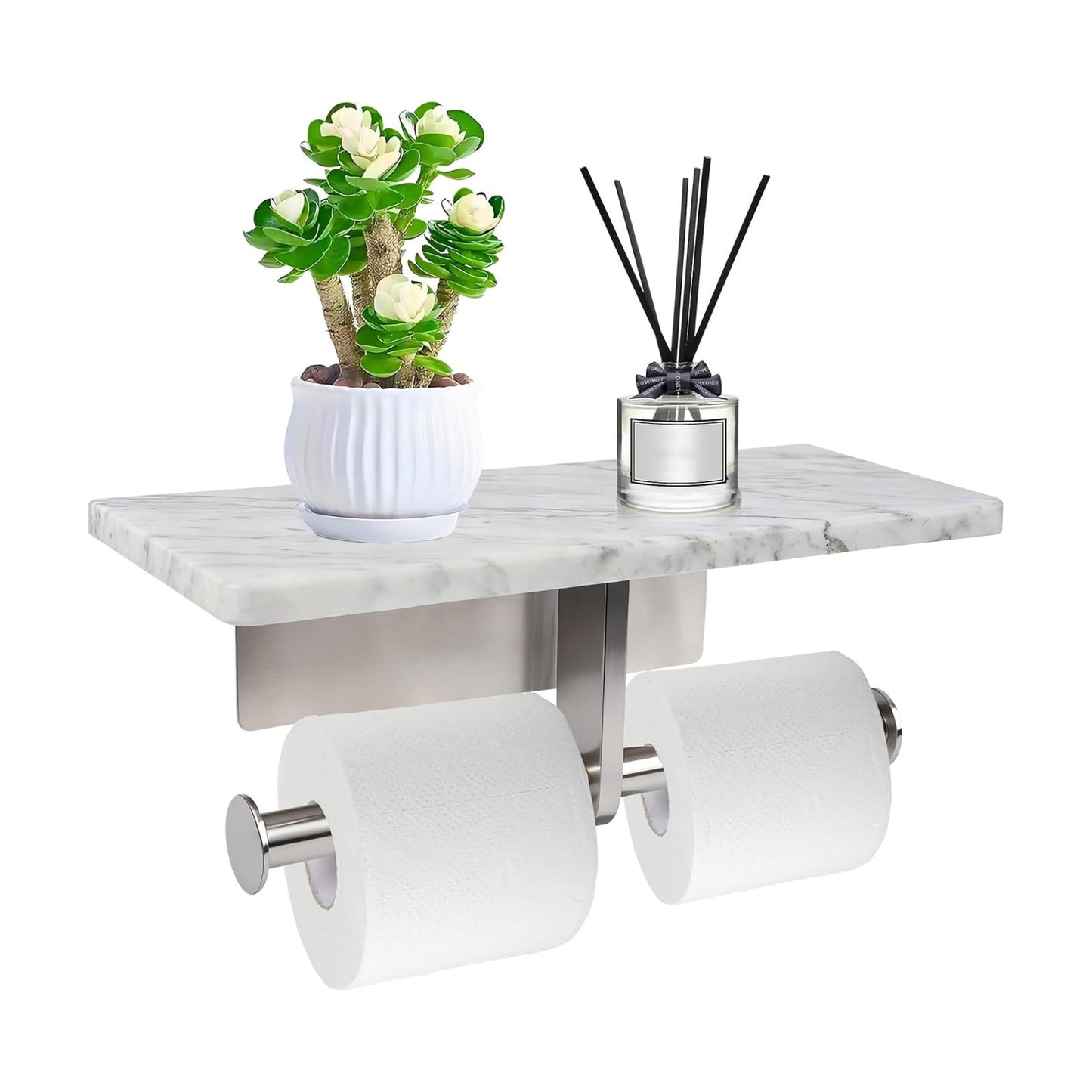 Toilet Paper Holder with Natural Marble Shelf for Bathroom Washroom,Wall Mounted Tissue Holder Suitable for Mega Roll