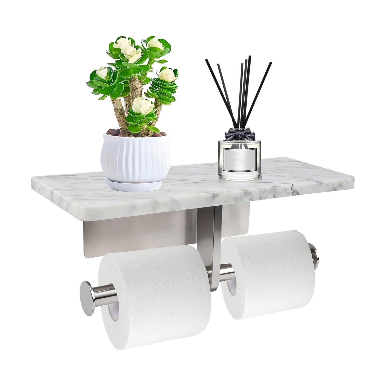Toilet Paper Holder with Natural Marble Shelf for Bathroom Washroom,Wall Mounted Tissue Holder Suitable for Mega Roll