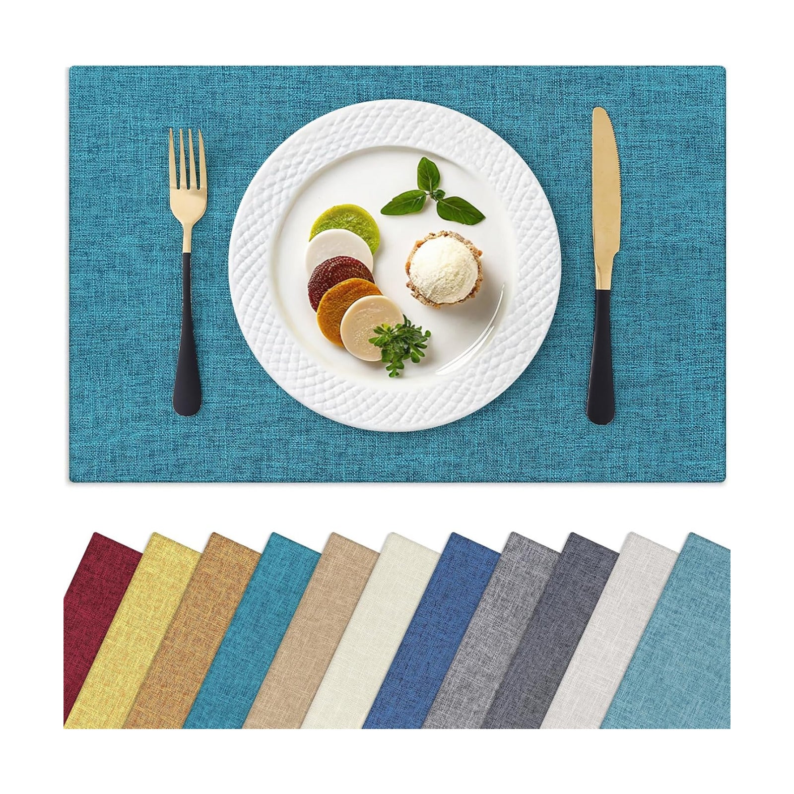 Homaxy Cloths Placemats for Dining Table Set of 6, 13" x 19", Teal | Heat Resistant, Washable, Cotton Linen Blend Table