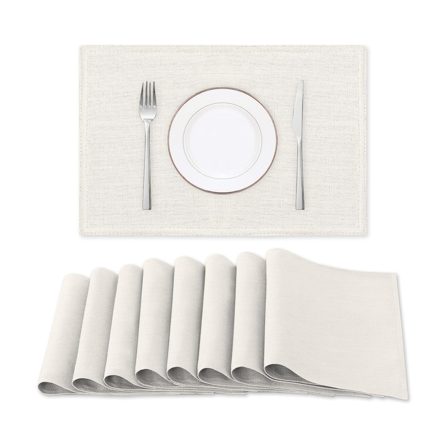 H.VERSAILTEX Linen Placemats Set of 8 Premium Solid Table Placemats for Dining Table Spill-Proof Waterproof Table Mats