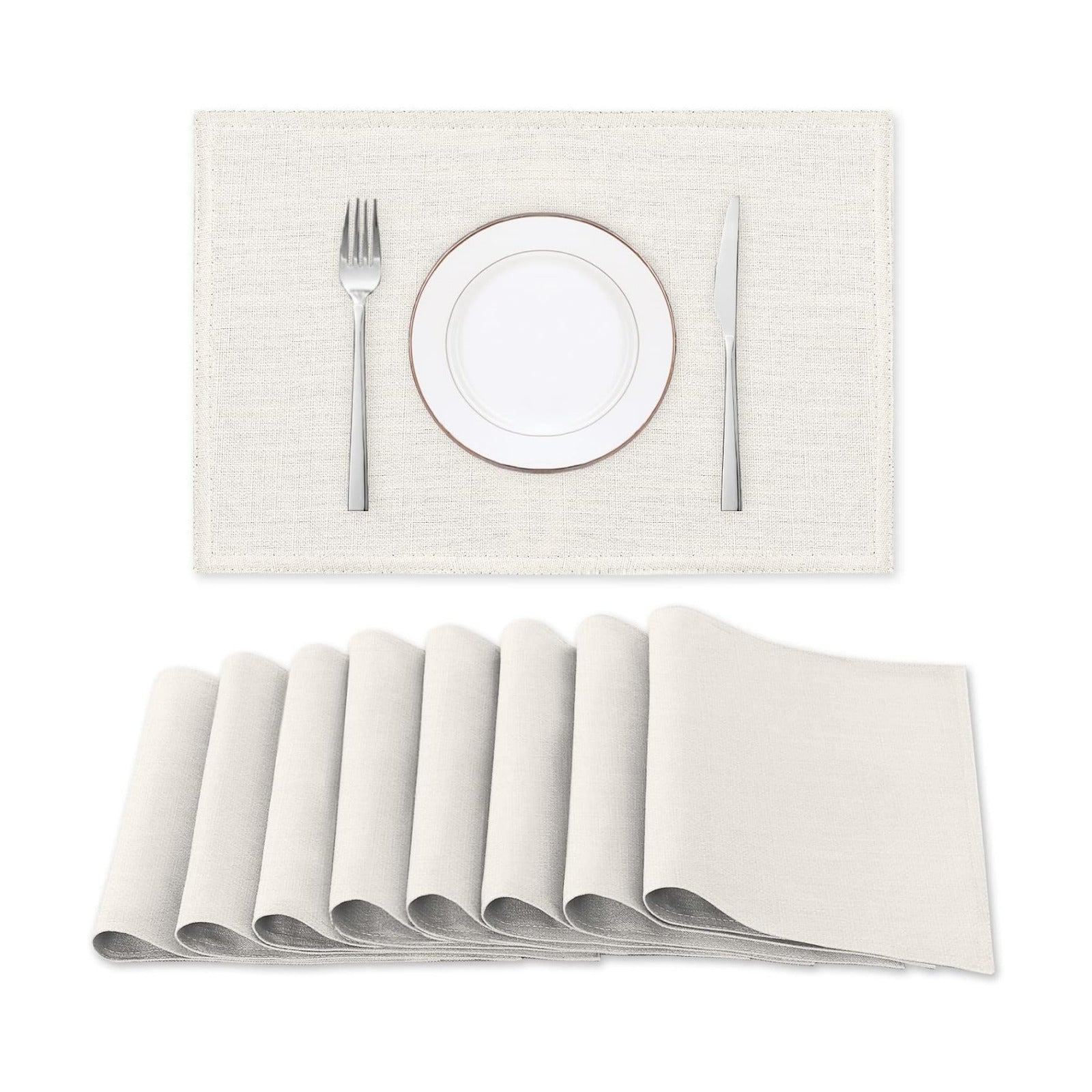 H.VERSAILTEX Linen Placemats Set of 8 Premium Solid Table Placemats for Dining Table Spill-Proof Waterproof Table Mats