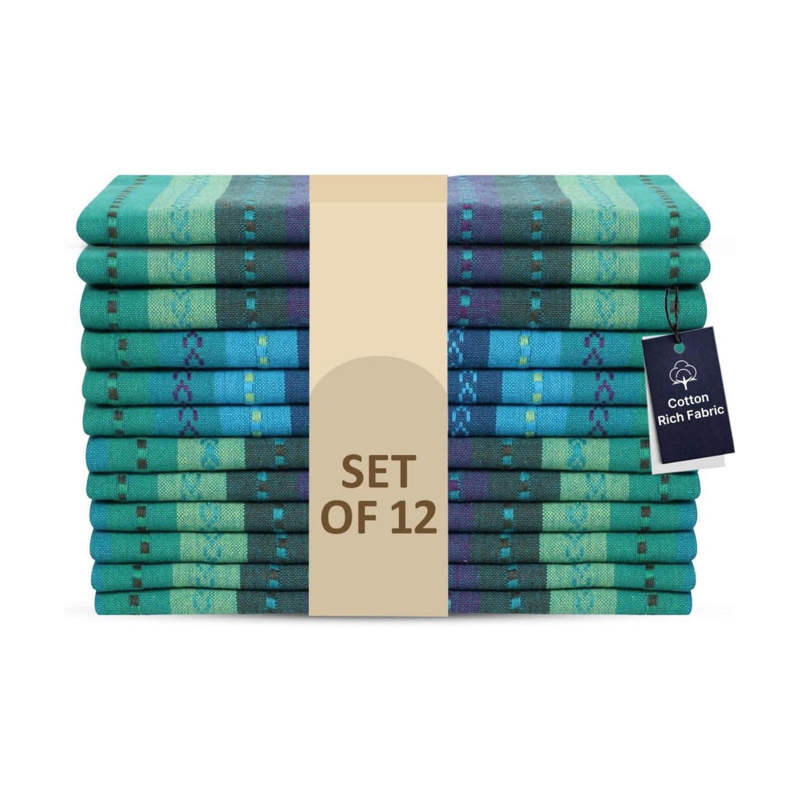 LFH Home Cotton Rich Cloth Salsa Napkin Set of 12 Washable Soft Durable Striped Table Napkins for Dining Wedding, Daily