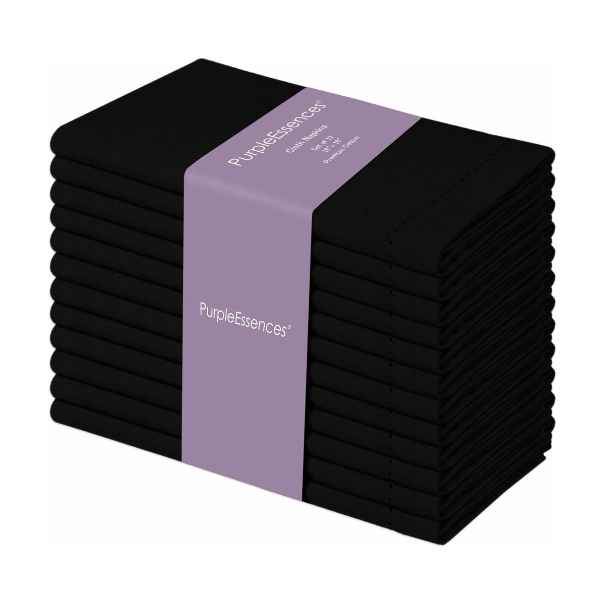 PurpleEssences Hemstitch Cloth Napkins 18x18 in Set of 12 - Black