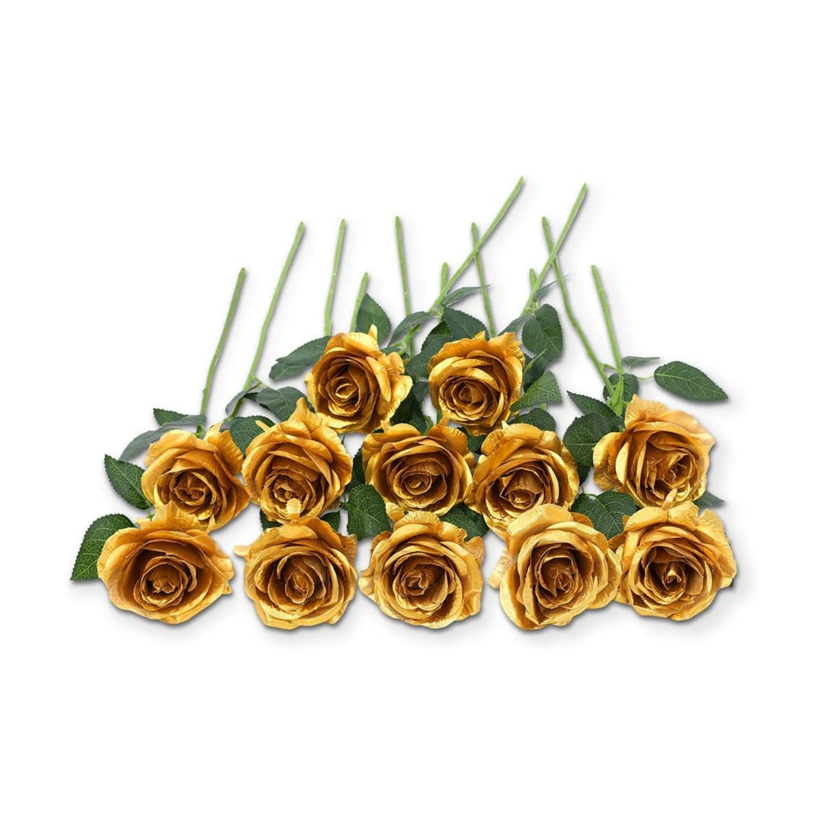 12 PCS Artificial Flowers Gold Roses Fake Silk Flower Long Stem Artificial Roses for Home Wendding Bathroom Party Decorations (Gold)