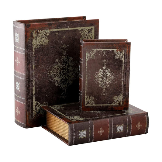 Wooden Antique Book Decorations Vintage Storage Box / Set of 3