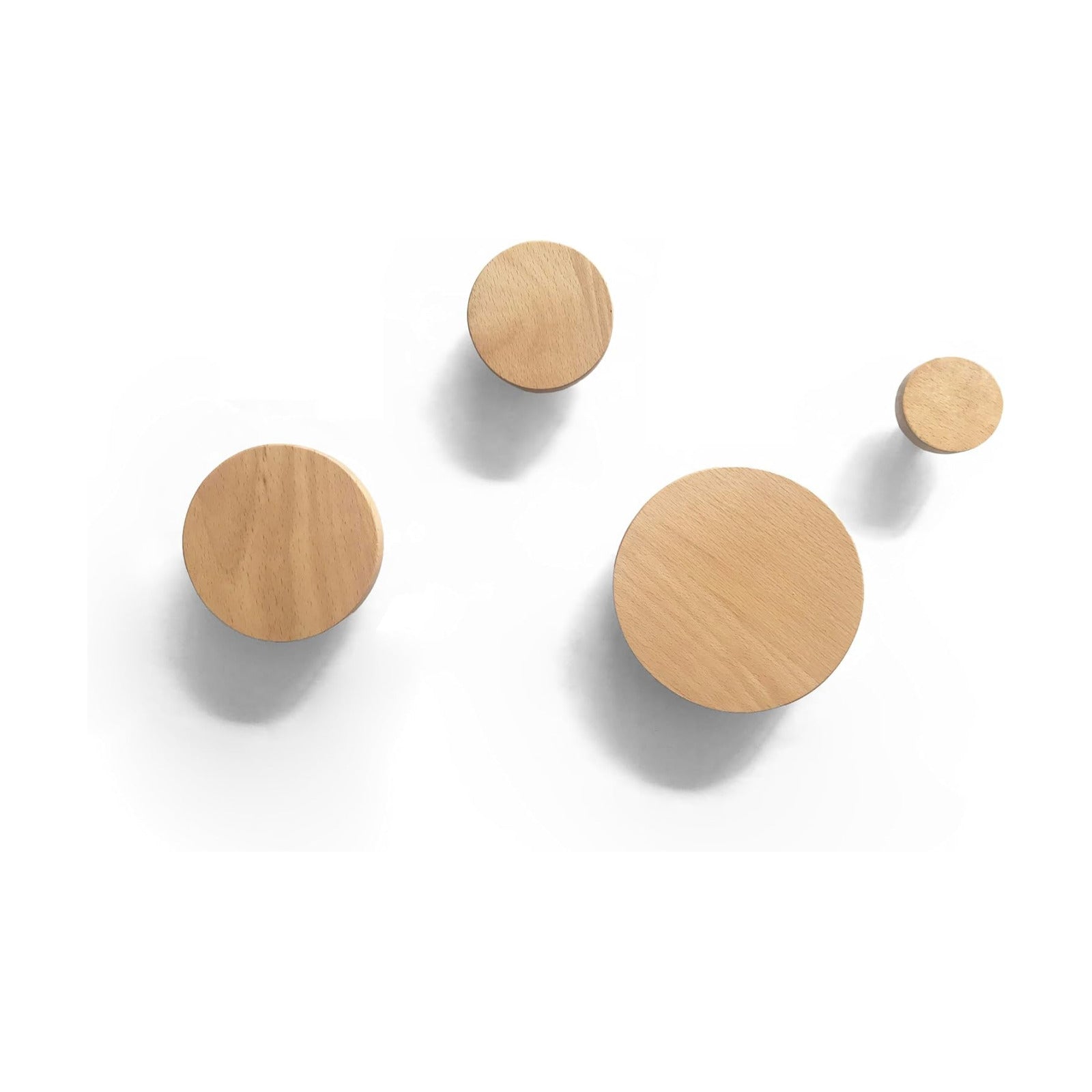 Bubble Coat Hooks Wood Round Wall Hook Wooden Wall Mounted Hangers Clothes Scarf / Beech / Set of 4