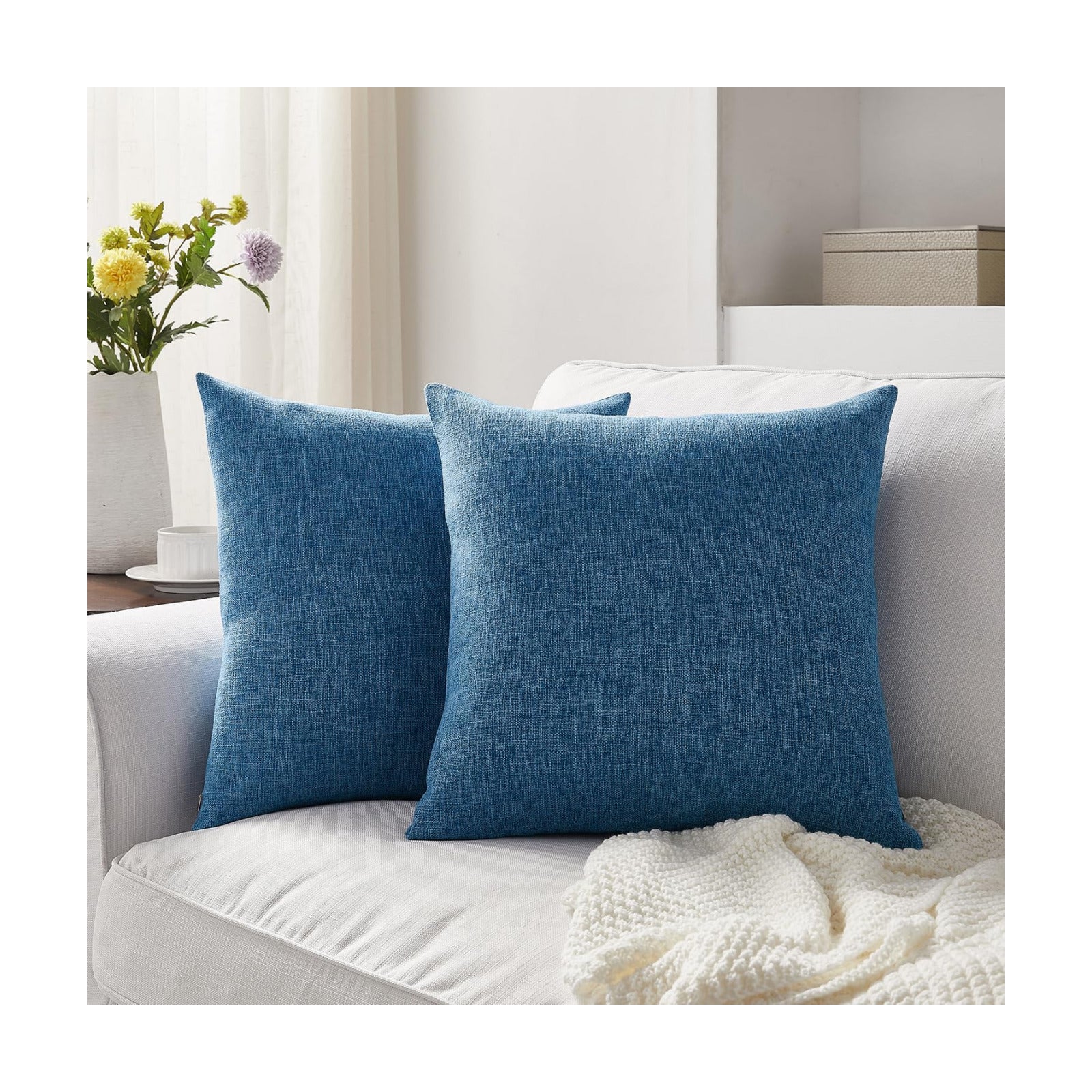 Pillow Covers Farmhouse Boho Decorative Throw Pillow Covers Linen / Blue / 22 x 22 / Set of 2