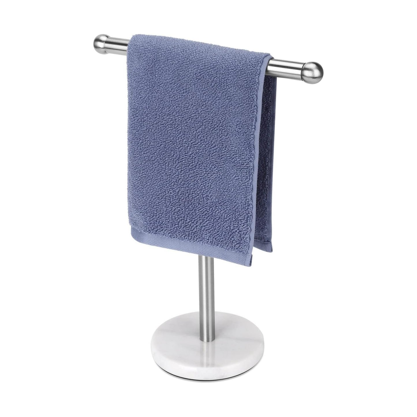 Hand Towel Holder Stand with Heavy Marble Base, T-Shape Towel Rack, Free-Standing for Bathroom Vanity Countertop, 304