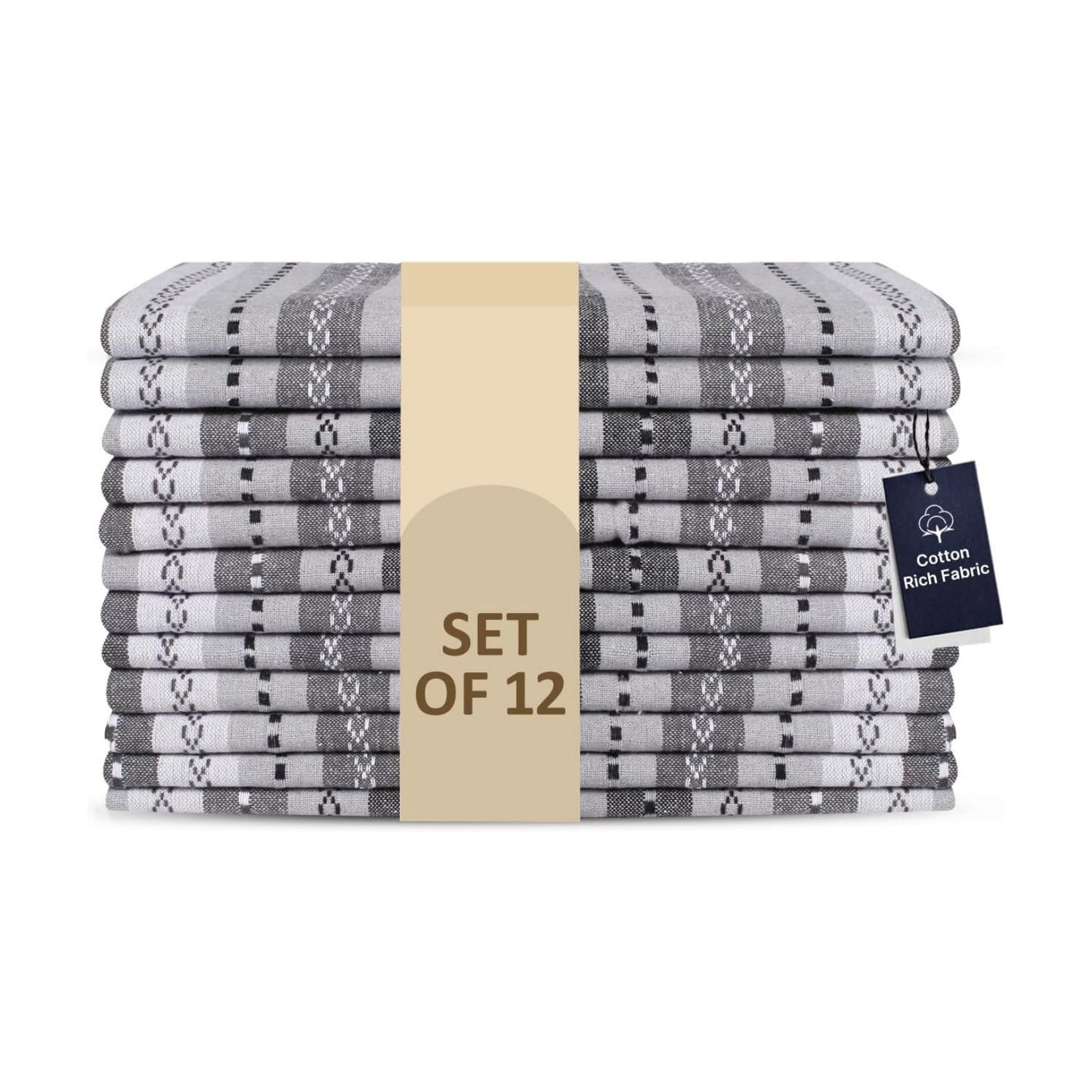 LFH Home Cotton Rich Cloth Salsa Napkin Set of 12 Washable Soft Durable Striped Table Napkins for Dining Wedding, Daily
