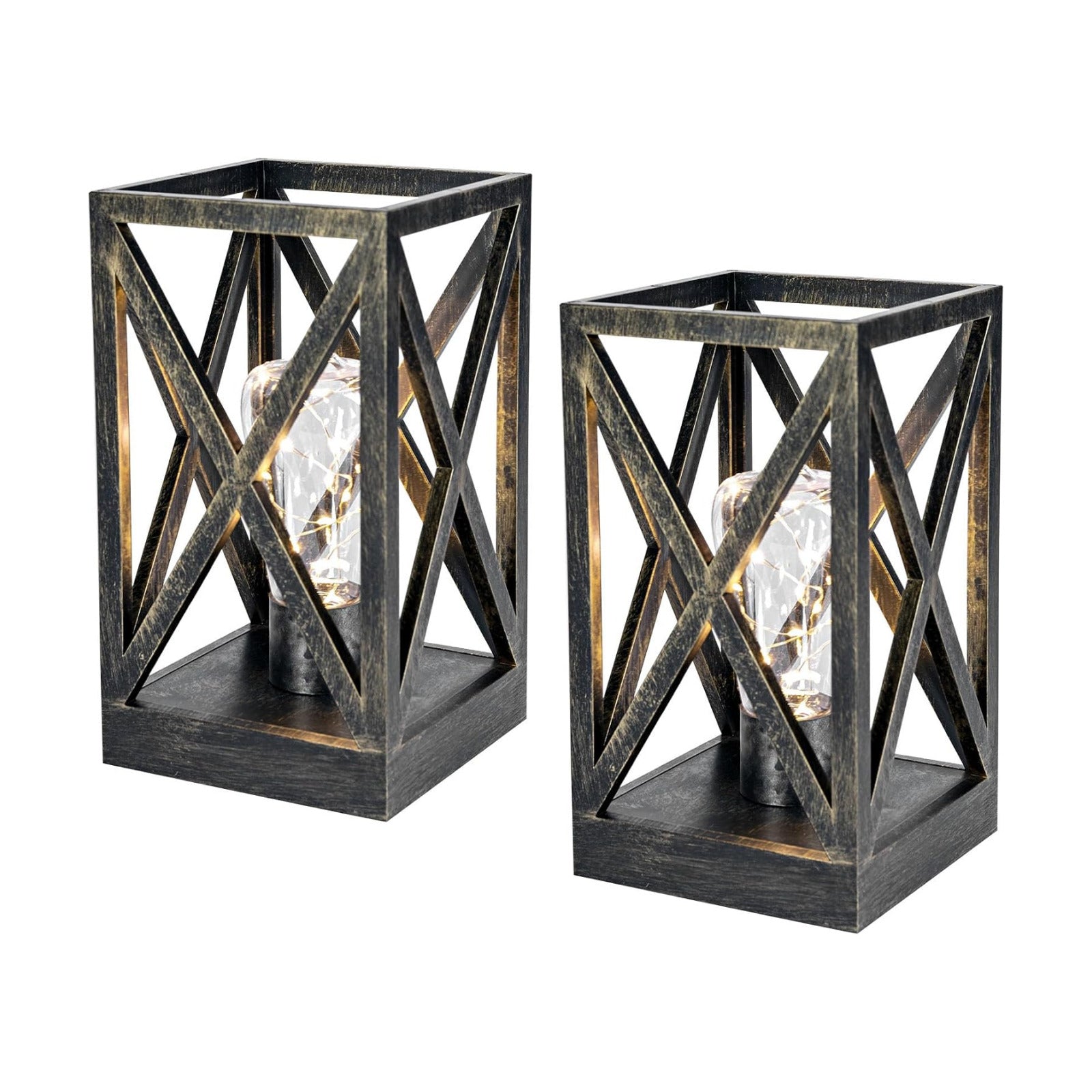 WINGBO 2 Pack Retro Battery Powered Table Lamps, Battery Operated Cordless Lamp Set, Portable Nightlight Decorative