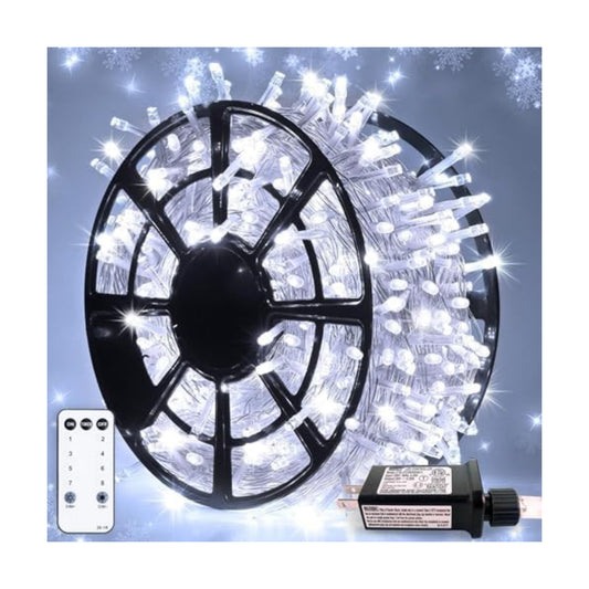 JMEXSUSS Clear Wire 163ft 500 LED White Christmas Lights Plug in