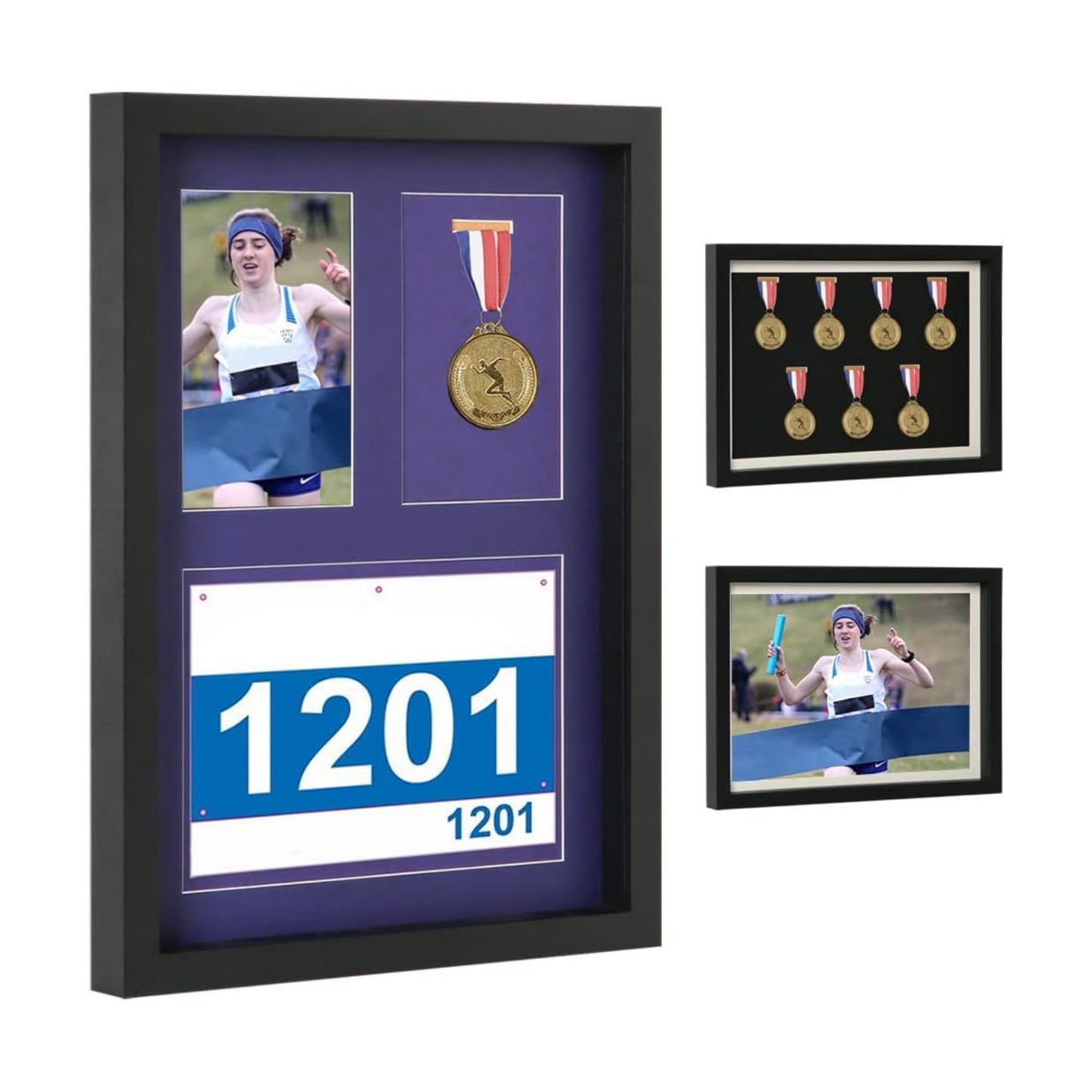 Shadow Box for Medals Medal Display Case Black A3 | Race Bibs, Photos Display, Large, Marathon Runner, Race Winner