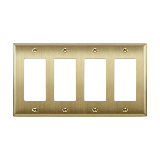 ENERLITES Decorator Switch or Outlet Metal Wall Plate, Stainless Steel 201, Corrosion Resistant, Size 4-Gang 4.50" x