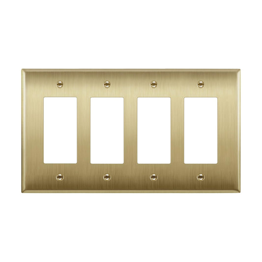 ENERLITES Quad Decorator Metal Wall Plate, Decorator Switch Receptacle Cover, Corrosion Resistant, Stainless Steel 201