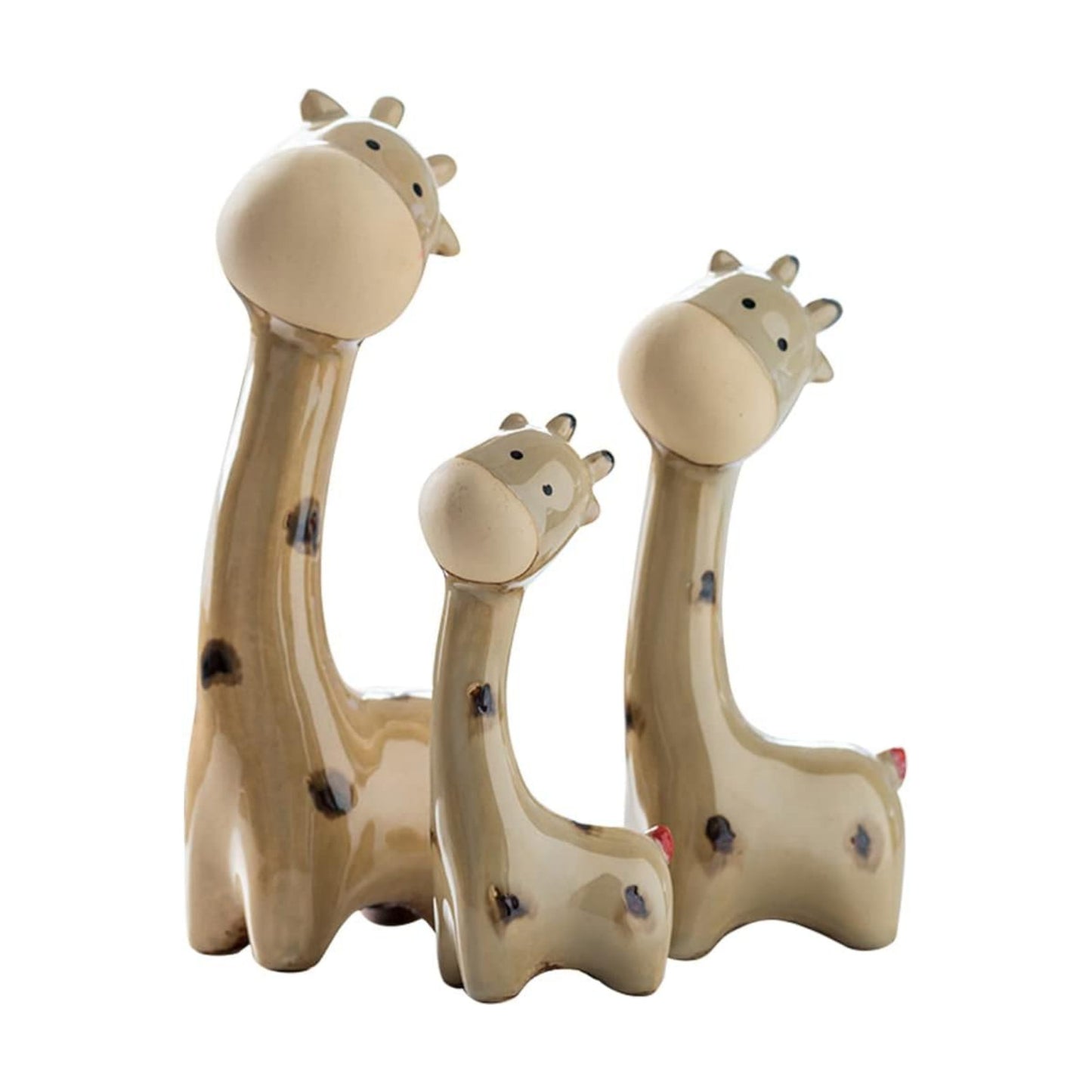 Ceramic Ornament Figurine Statue / Khaki Giraffe / Set of 3