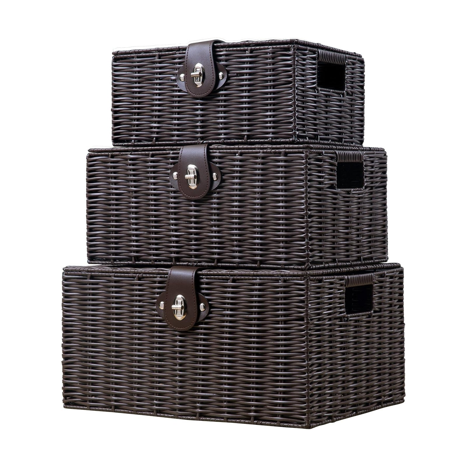 Woven Wicker Storage Basket Box / Brown / Set of 3