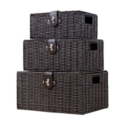 Woven Wicker Storage Basket Box / Brown / Set of 3