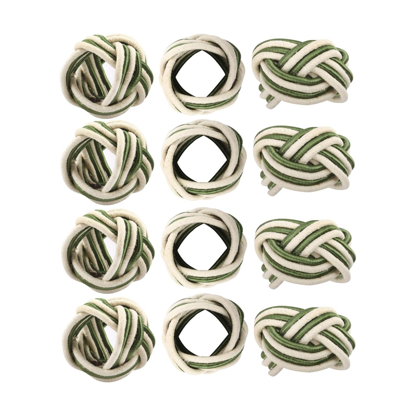 ALPHA Living HOME Modern Woven Napkin Rings Set of 12 - Green/White Polyester & Jute Table Decor for Weddings, Parties