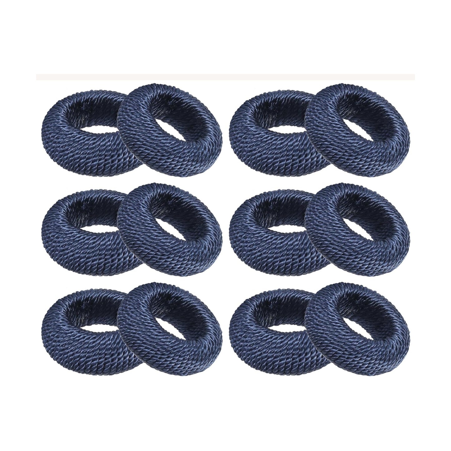Alpha Living Home Woven Napkin Rings, Dark Blue, Set of 12 | Yarn-wrapped woven design, sturdy inner structure, fits