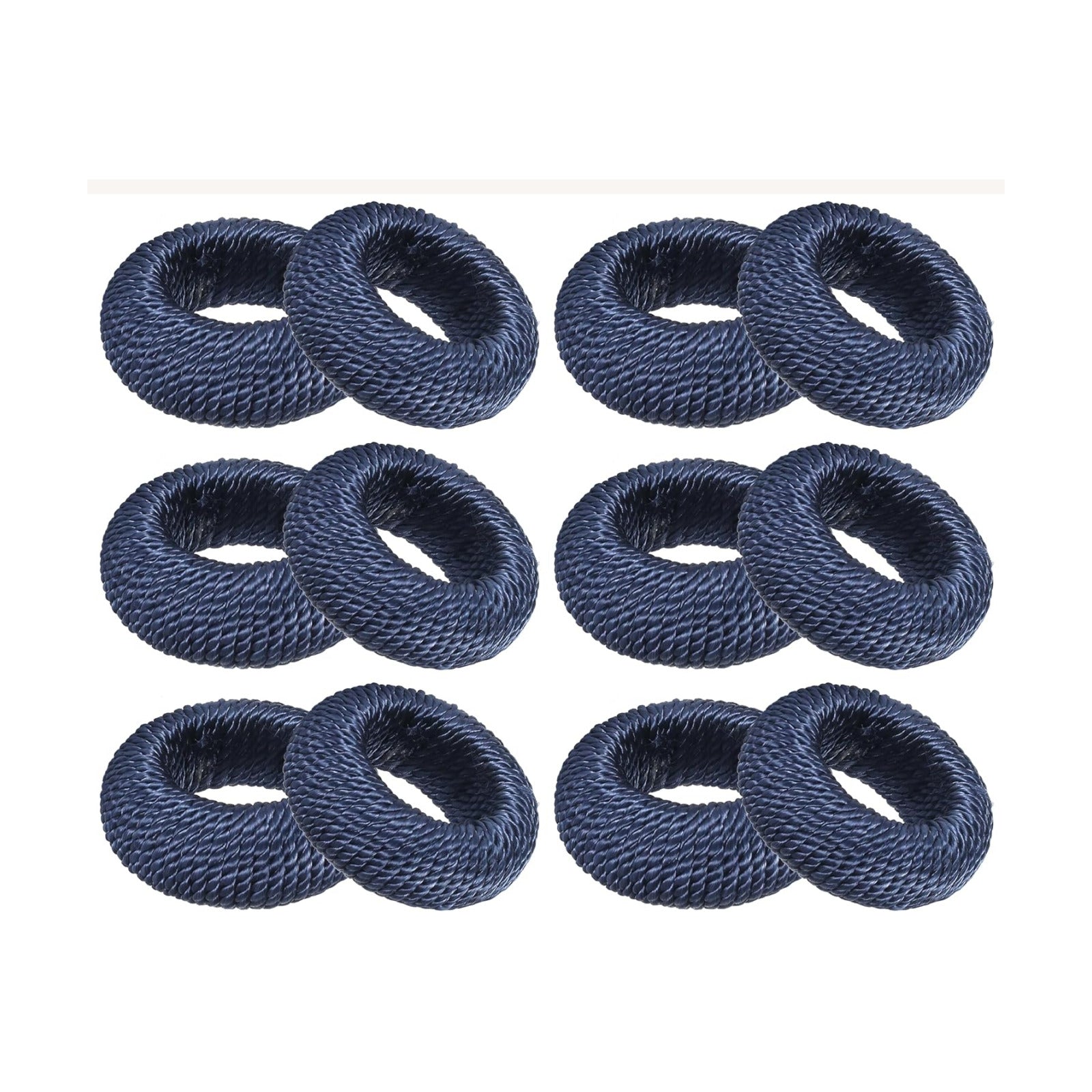 Alpha Living Home Woven Napkin Rings, Dark Blue, Set of 12 | Yarn-wrapped woven design, sturdy inner structure, fits