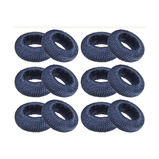 Alpha Living Home Woven Napkin Rings, Dark Blue, Set of 12 | Yarn-wrapped woven design, sturdy inner structure, fits