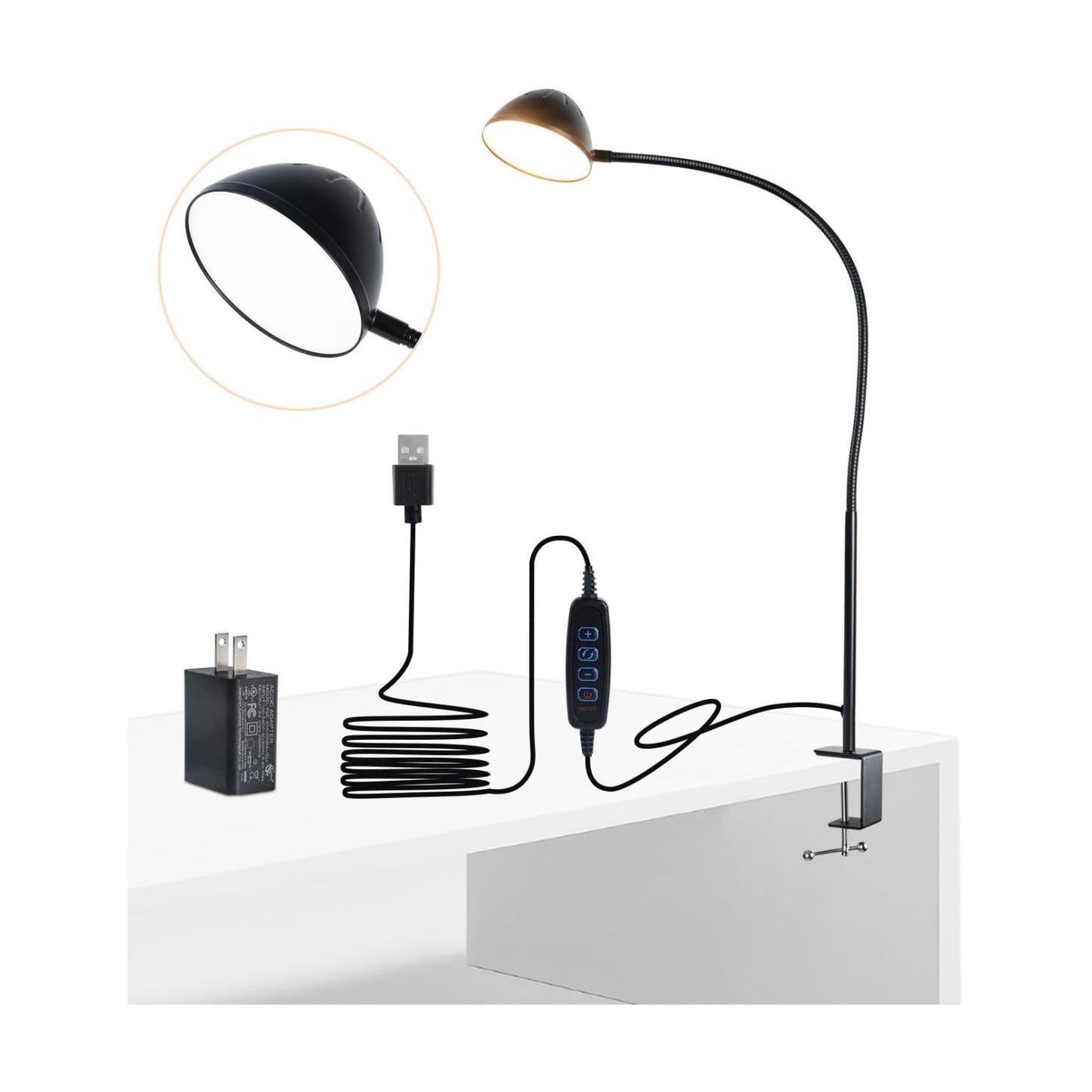 Long Gooseneck Clamp Lamp, Clip Desk Lamp with Clamp, 10W, 1100 LMS, 3 Color Modes, 10 Brightness Levels, 31 Inches