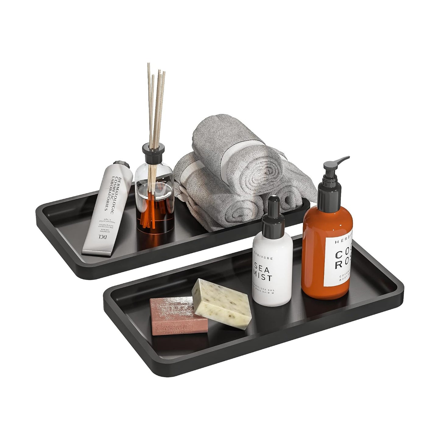Kitchen Tray for Soap Dispenser / Black / 11.8"L x 6.1"W x 0.8"H / Set of 2