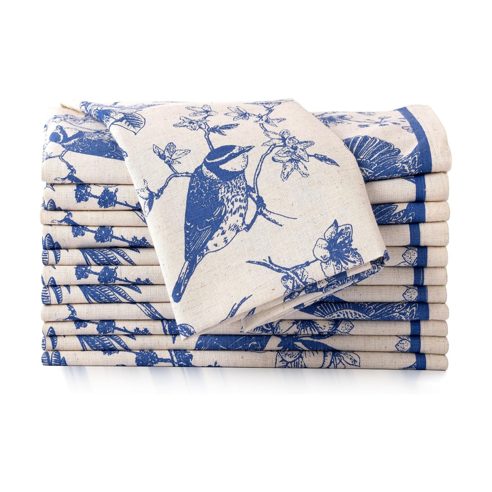 FINGERCRAFT Cloth Napkins Set of 12 Cotton Linen, 20x20 Inch, Toile | Mitered corner, washable, soft, absorbent, floral