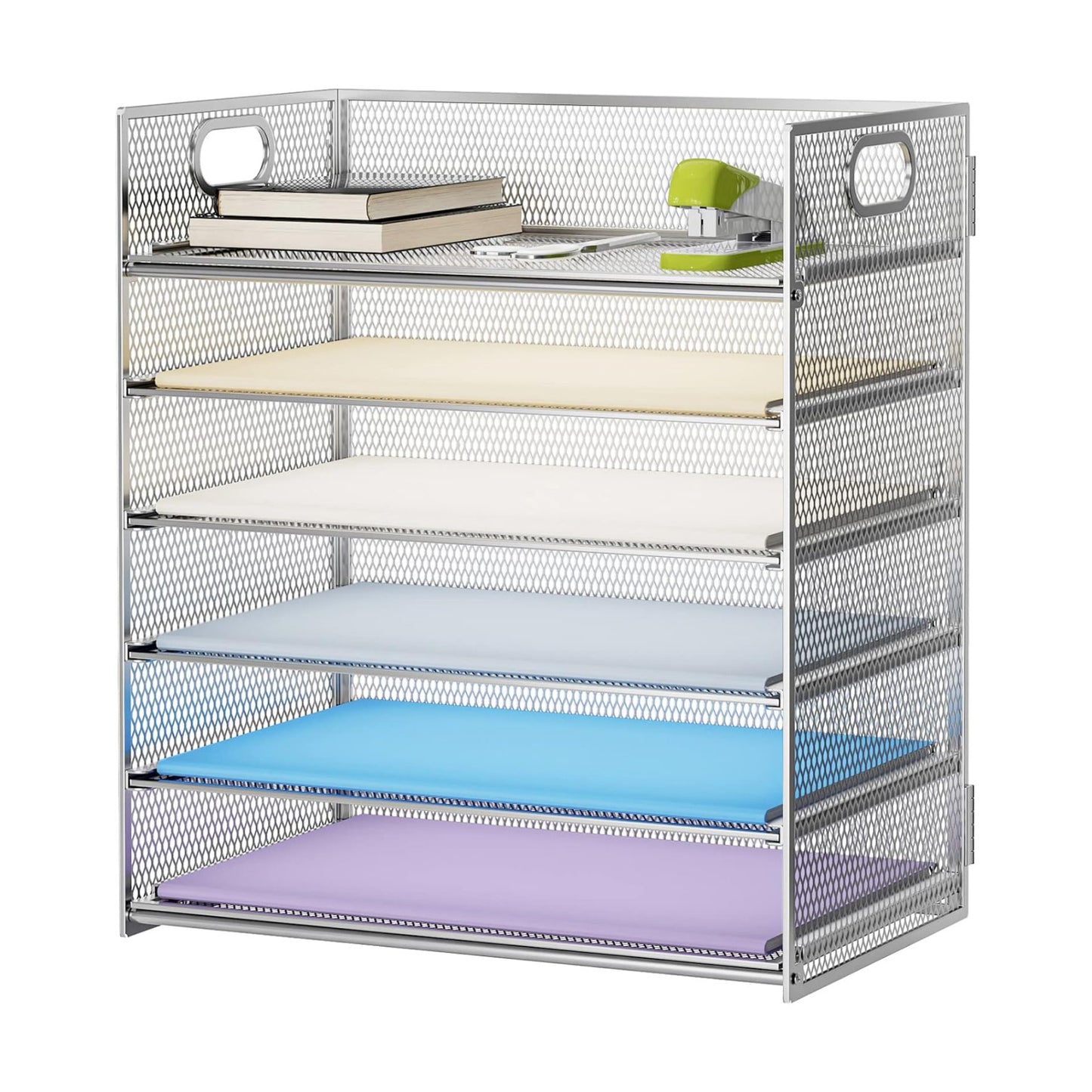 Marbrasse Paper Letter Tray - 6 Tier Mesh File Organizer with Handle, Paper Sorter for Letter/A4 Office File Folder