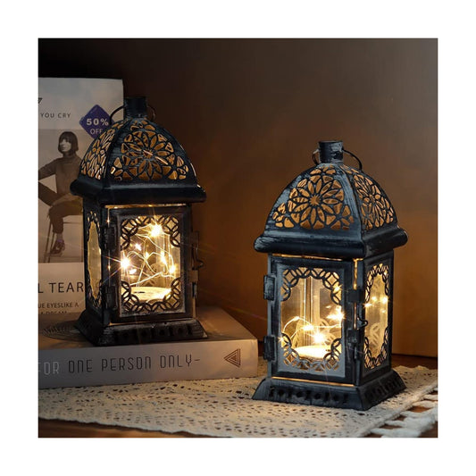 TRIROCKS Vintage Style Decorative Lanterns - 8'' High Battery Operated Metal Lanterns with LED Fairy Lights for Home