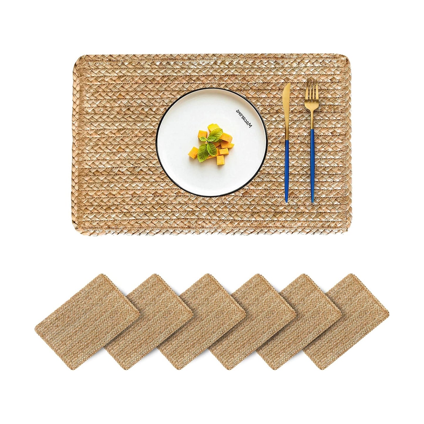 Woven Placemats Set of 6 Rattan Placemats Rectangle Natural Placemats Wicker Heavy Braided Straw Placemat Farmhouse