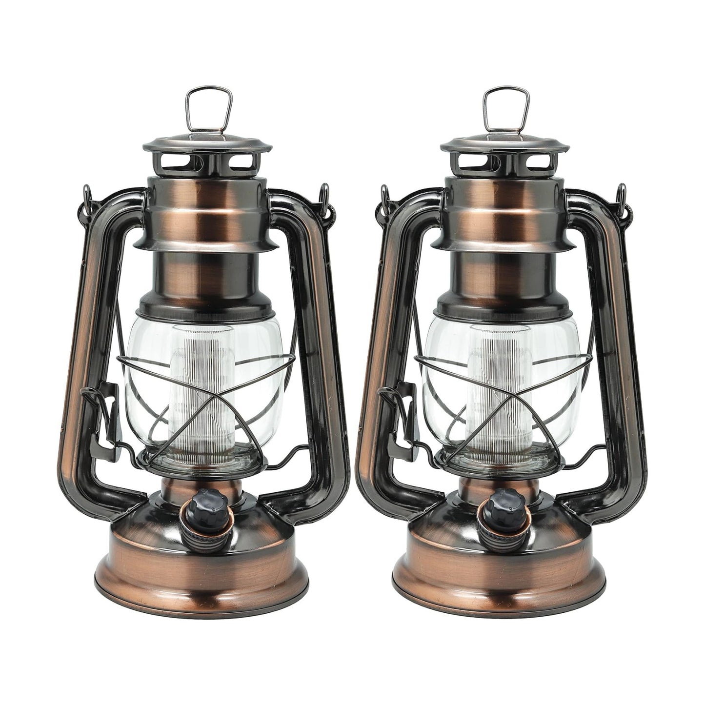 YAKii LED Vintage Lantern Metal Hanging Hurricane 12 LED Dimmer Switch Warm White Battery Operated Power Outage Indoor