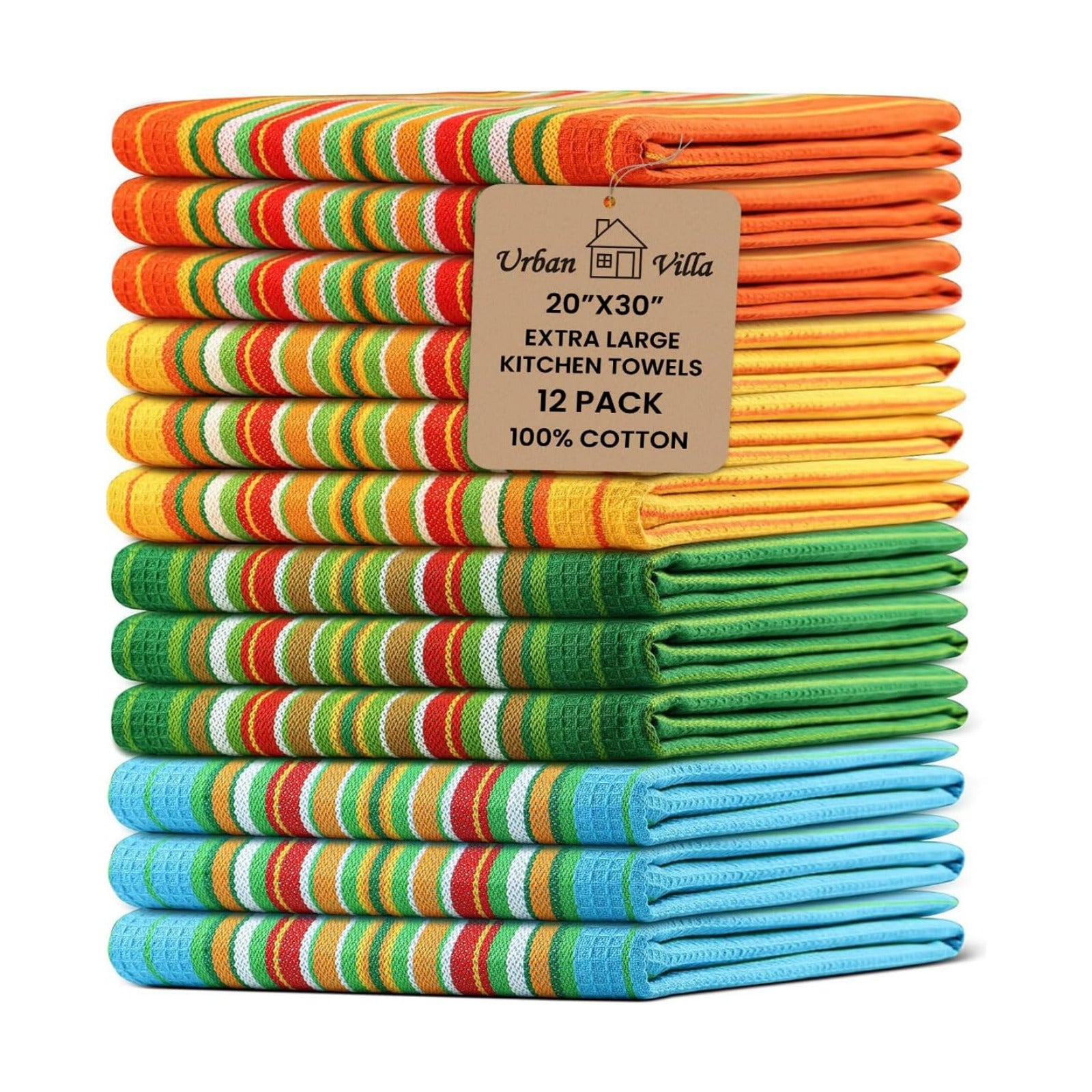 Urban Villa Kitchen Towels Cotton Dish Towels 20”x30” (Set of 12) Multi