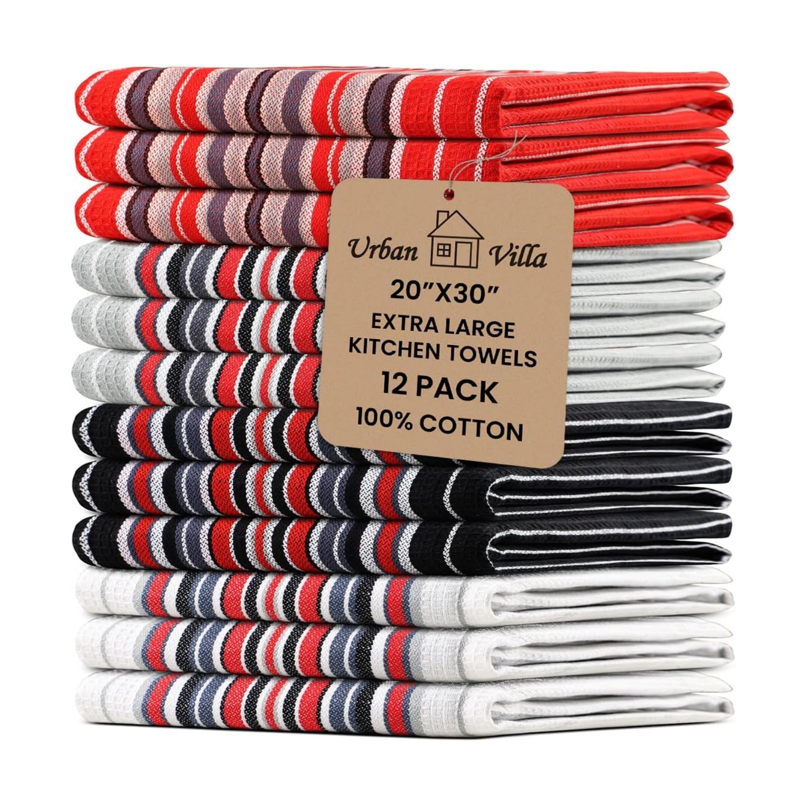 Urban Villa Kitchen Towel Cotton Dish Towes 20”x30” (Set of 12) Multi