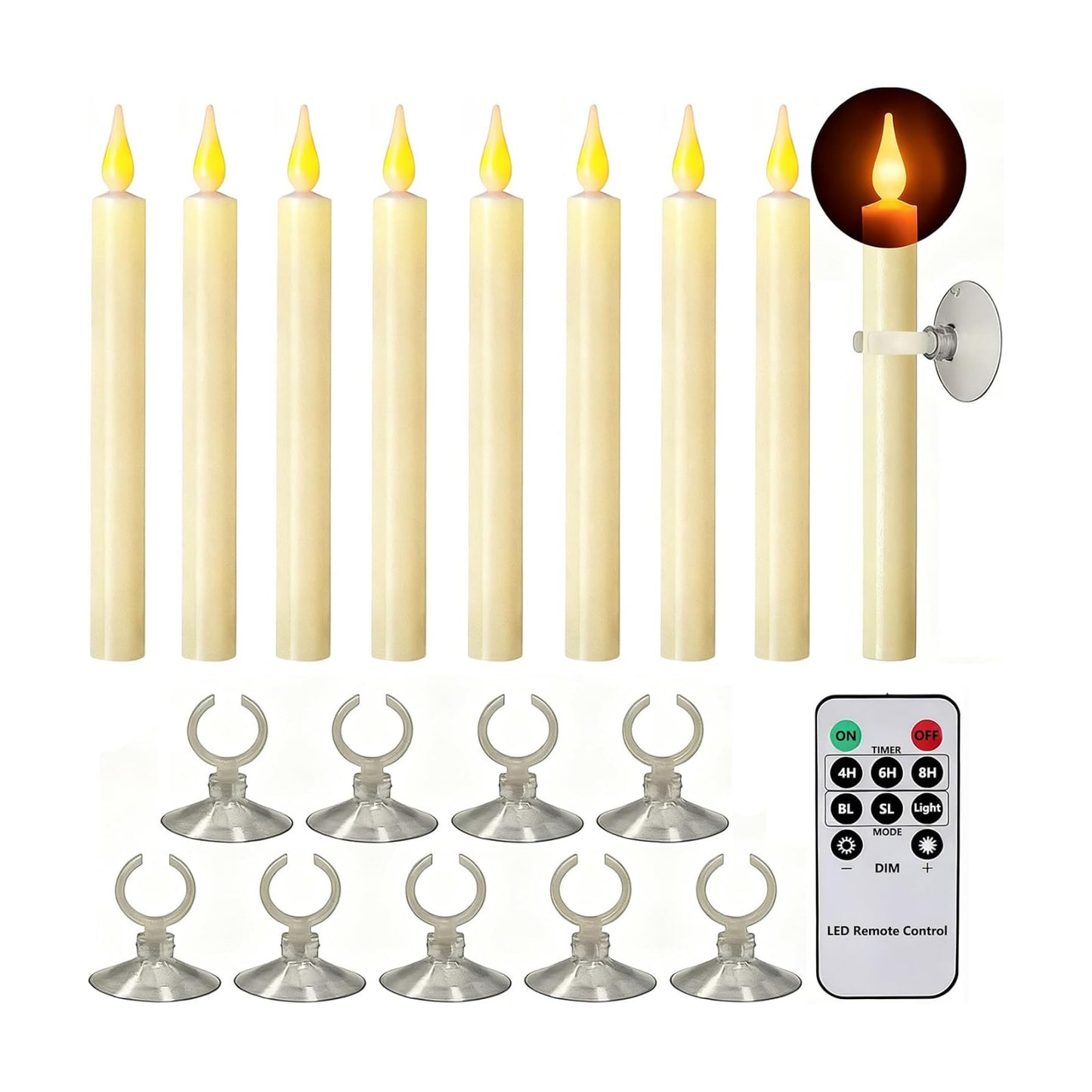 Flameless Window Candles with Timer Remote (9 Pack) | Flickering Window Candles with Suction Cup and Magnetic Base