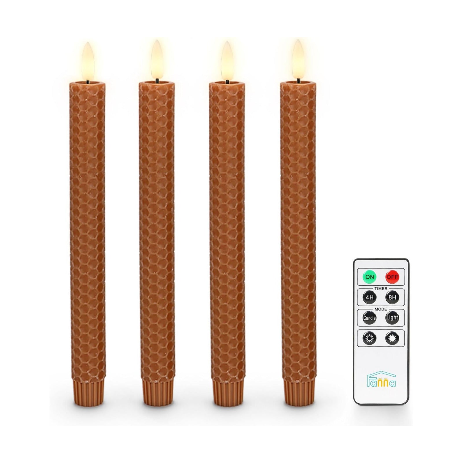 Honeycomb Flameless Taper Candles in Terracotta with Timer, Wax Finished Battery Operated Led Candles for Halloween